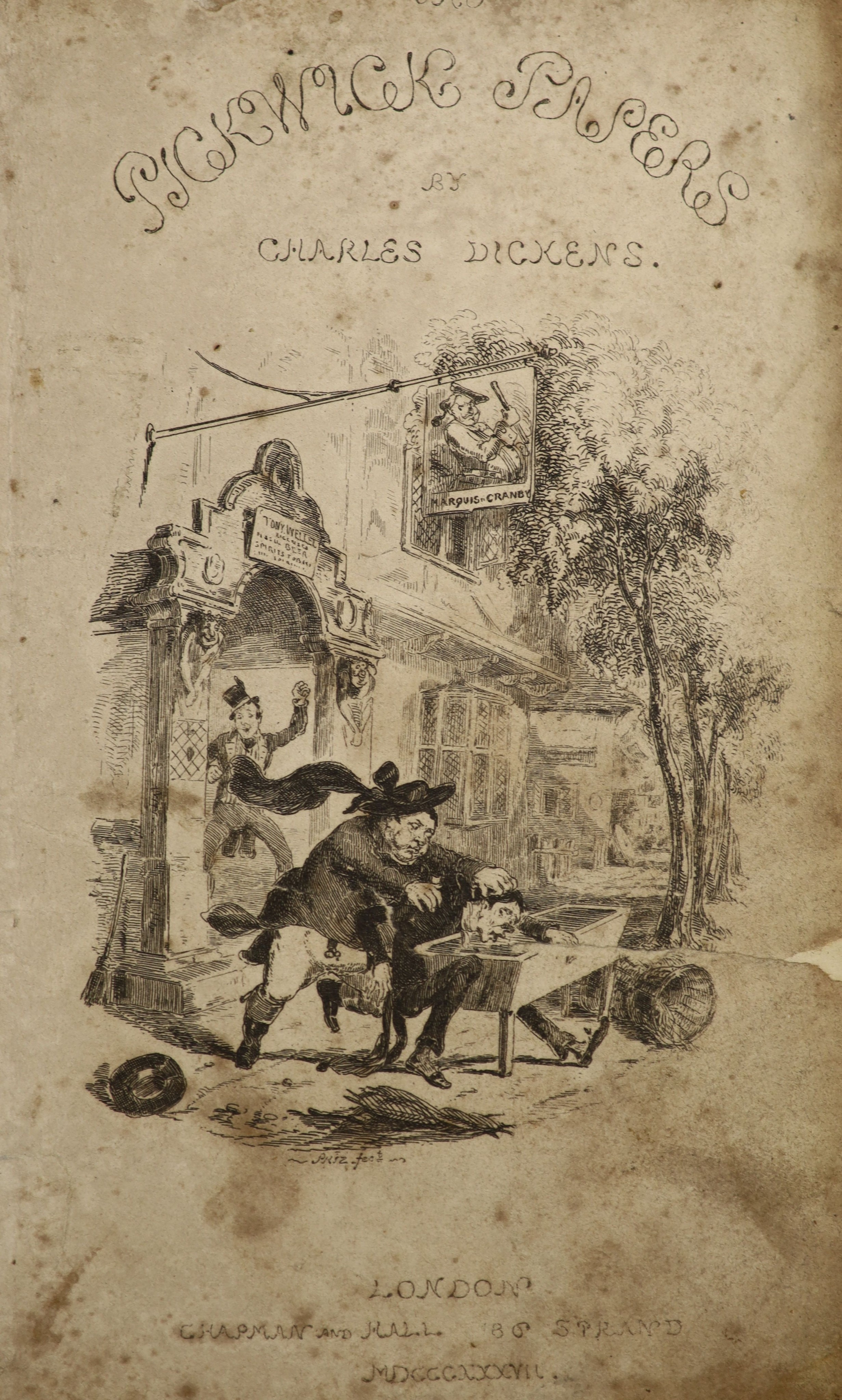 Dickens, Charles. Five Novels - first / early editions, viz, Bleak House, Dombey and Son, Nicholas Nickleby, Our Mutual Friend, Pickwick Papers, half leather bindings (Dombey binder's cloth), most plates present (but sta